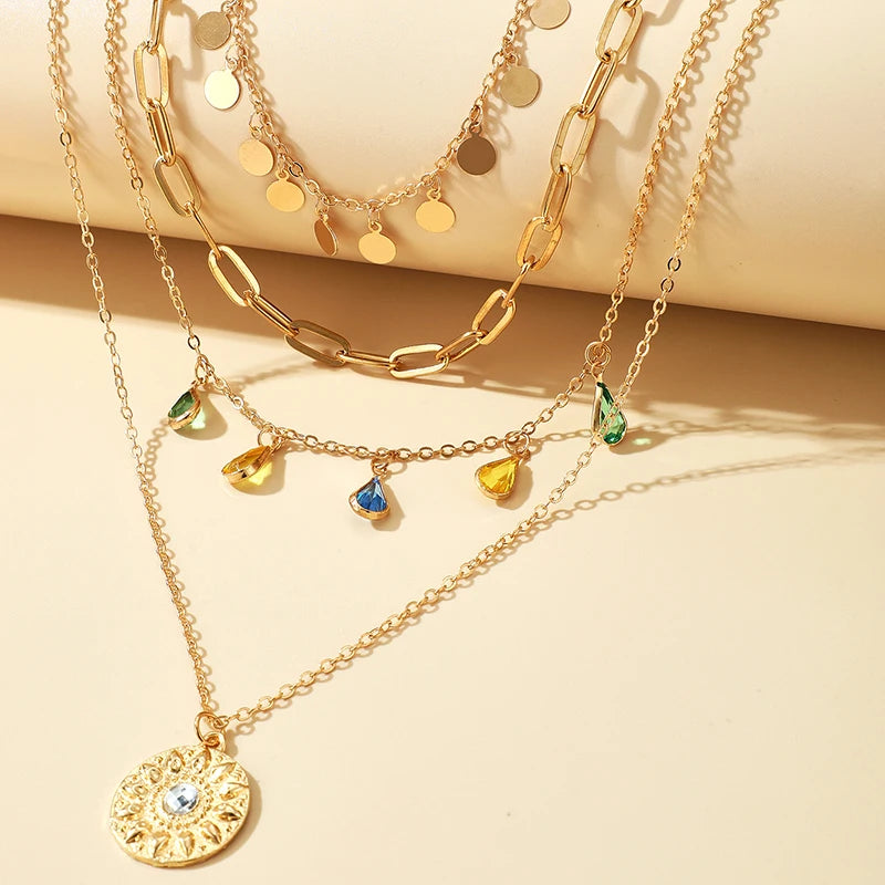 Bohemia Style Crystal Multi-Layered Necklace Set