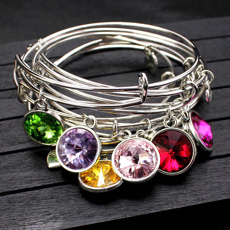 Birthstone Crystal Charm Adjustable Bangle - accessorous Bracelets