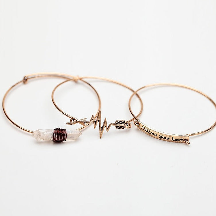 3 Pieces Handmade Vintage Design Alloy Bangles Set - accessorous Bracelets