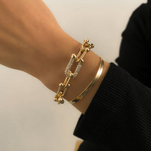Crystal Statement Lock Chain Bracelet Set - accessorous Bracelets