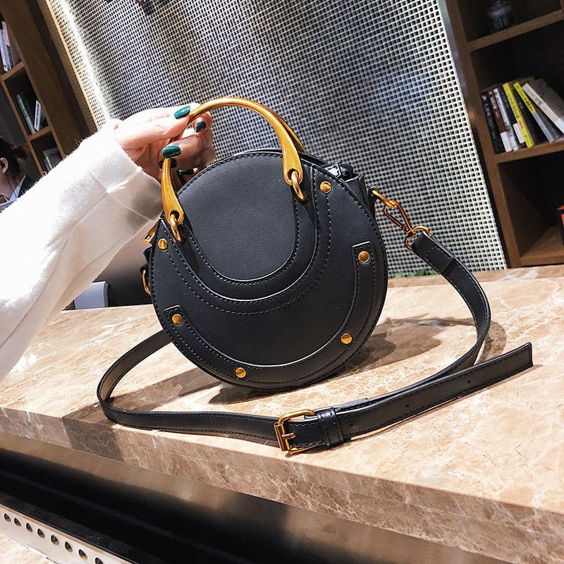 Elegant Round Leather Shoulder Handbag - accessorous shoulder bag