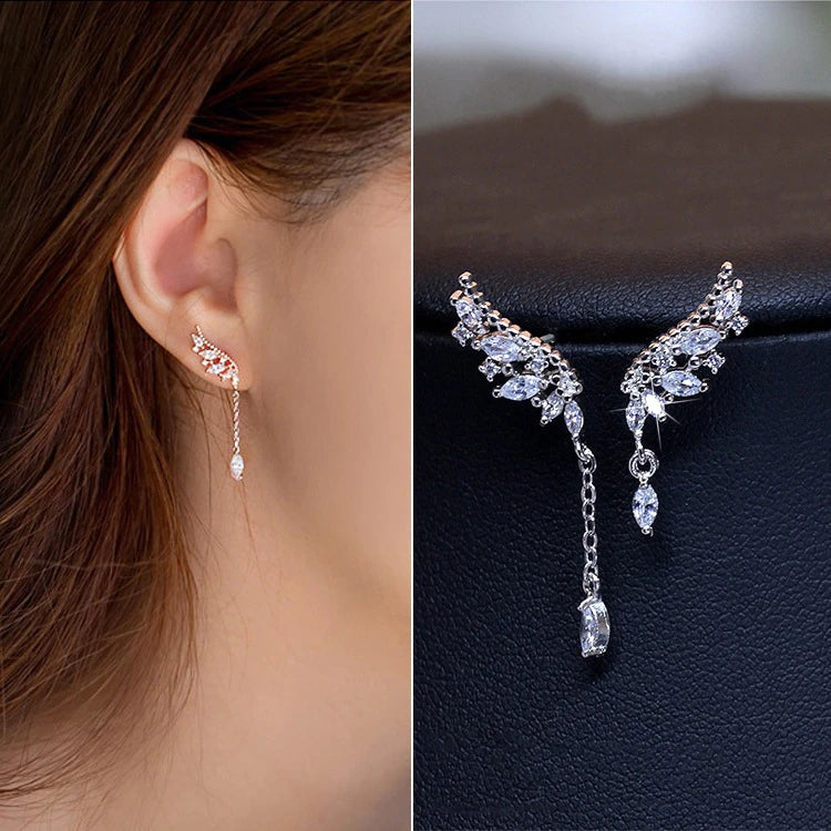 Asymmetric Crystal Angel Wings Drop Earrings - accessorous drop earrings