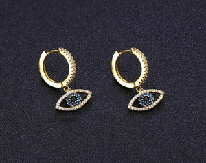 Turkish Blue Evil Eye Crystal Hoop Earrings - accessorous hoop earrings