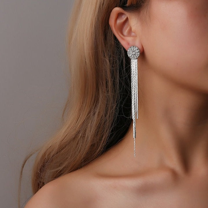 Elegant Long Tassels Crystal Drop Earrings - accessorous drop earrings