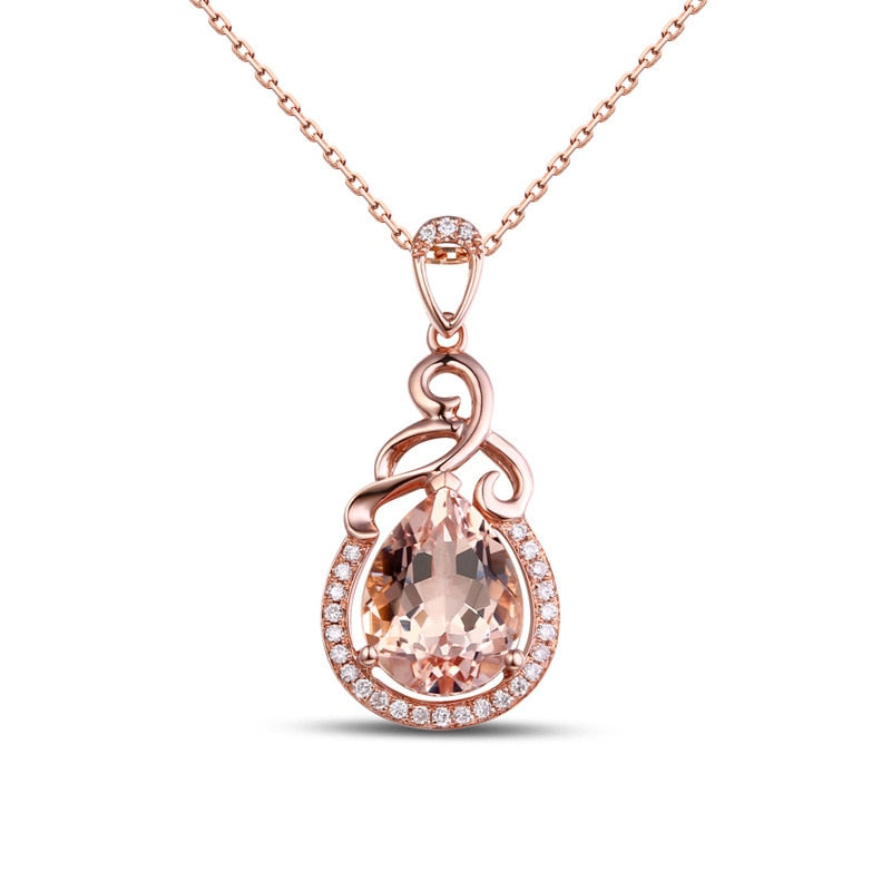 9ct Rose Gold Morganite & Diamond Pendant Necklace