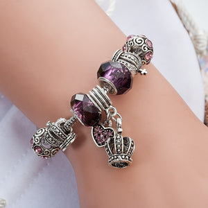 Crown Beads Purple Crystal Charms Bracelet Set - accessorous charms bracelet