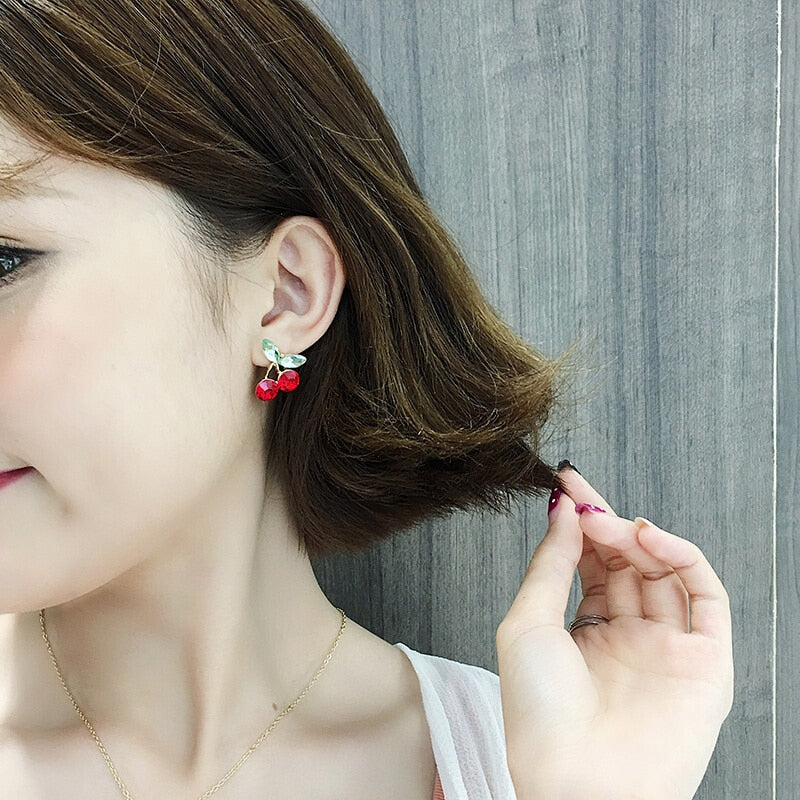 Sweet Cherry Crystal Stud Earrings - accessorous stud earrings