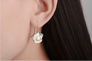 Lotus Flower Pearl Earrings - accessorous