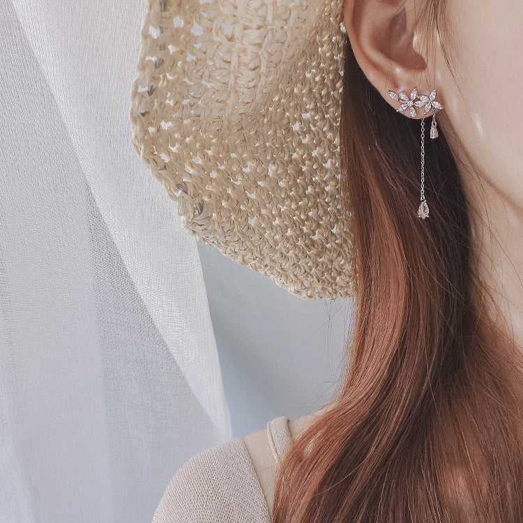 Elegant Crystal Flowers Drop Earrings - accessorous Dangle earrings