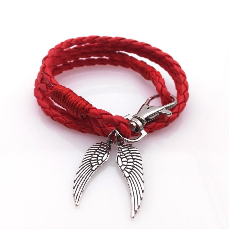 Angel Wings Charm Multilayer Leather Bracelet - accessorous leather bracelet