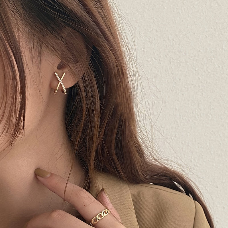 Simple Elegant Cross Design Crystal Earrings - accessorous stud earrings