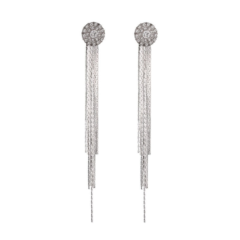 Elegant Long Tassels Crystal Drop Earrings - accessorous drop earrings