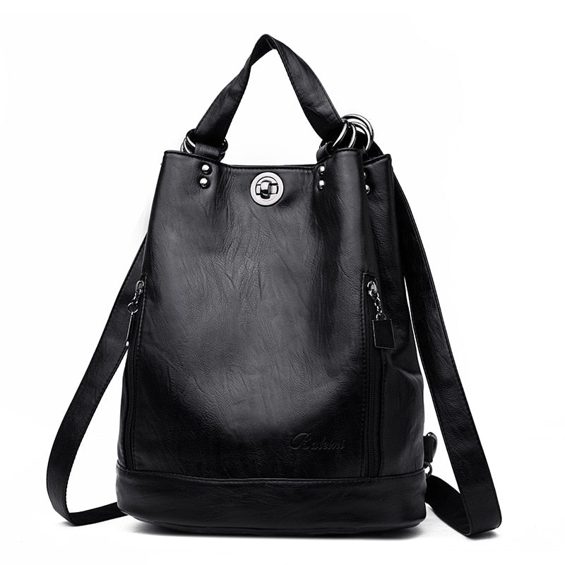 Large Capacity Leather Backpack - accessorous leather backpack