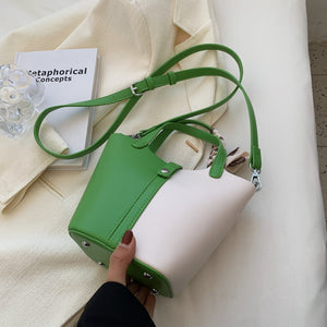 Elegant Color Contrast Leather Bucket Handbag - accessorous bucket handbag