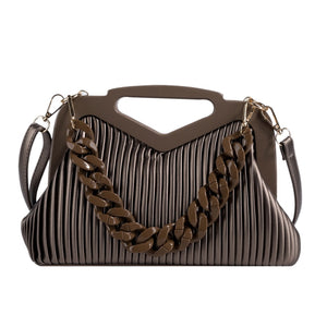 Triangular Handle Pleated Leather Chain Handbag - accessorous chain shoulder bag