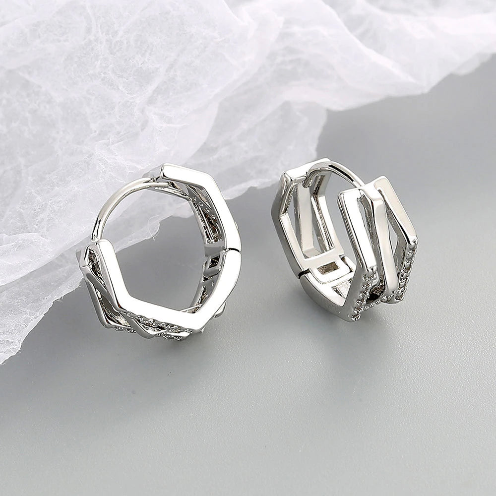 Elegant Hexagonal Crystal Hoop Earrings - accessorous hoop earrings