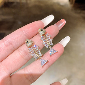 Cute Fishbone Crystal Stud Earrings - accessorous stud earrings