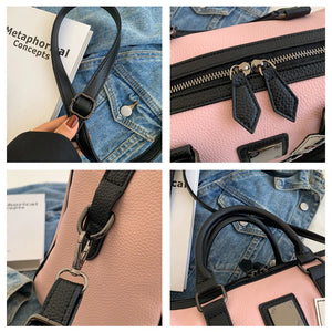Trendy Embroidery Labels Rivet Leather Handbag - accessorous leather handbag