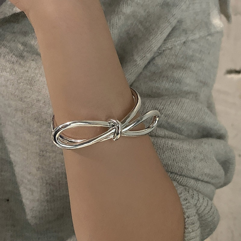 Stylish Silver Bowknot Bangle - accessorous bangle