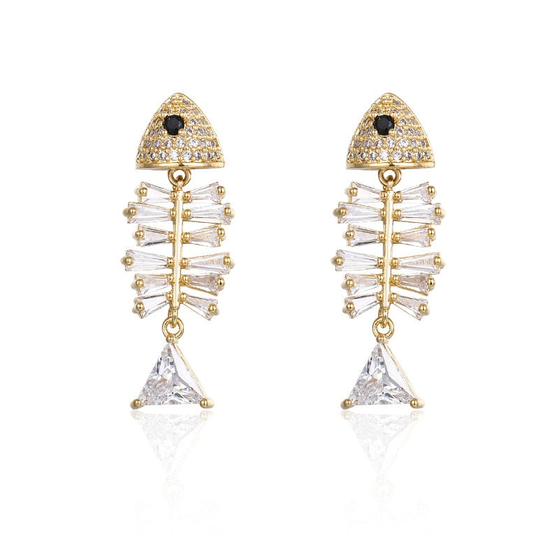Cute Fishbone Crystal Stud Earrings - accessorous stud earrings