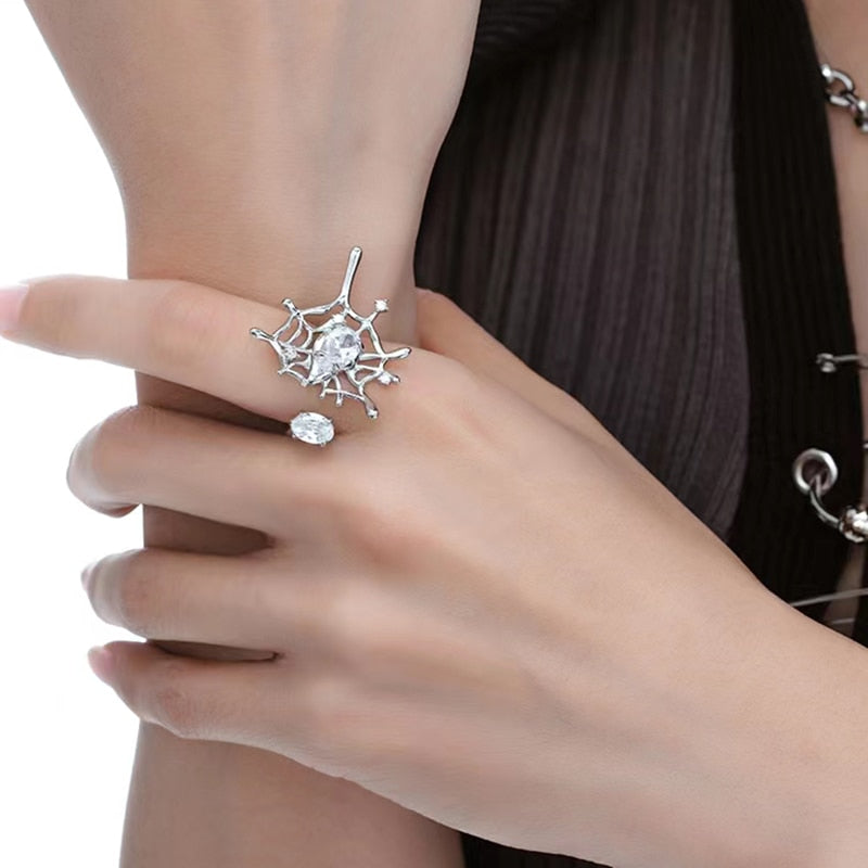 Spider Web Design Crystal Statement Ring - accessorous Rings