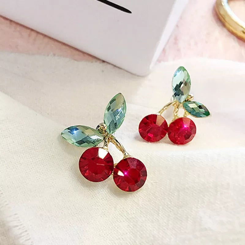 Sweet Cherry Crystal Stud Earrings - accessorous stud earrings