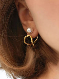 Stylish Geometric Cross Line Pearl Two-way Wear Stud Earrings - accessorous stud earrings