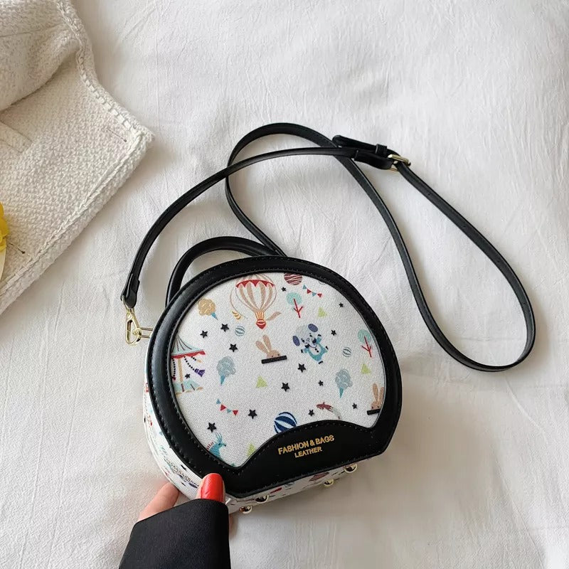 Cute Cartoon Pattern Round Canvas Handbag - accessorous Handbags