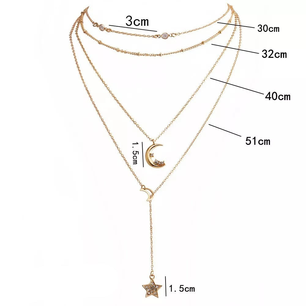 Moon Star Multi-layered Necklace Set - accessorous