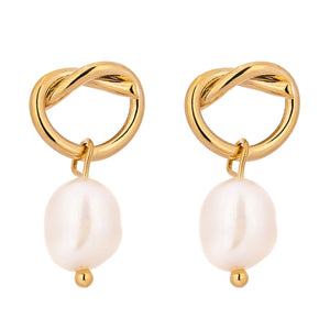Elegant Gold Knot Pearl Dangle Earrings - accessorous Dangle earrings