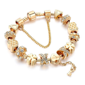 Gold Plated Charms Bracelet with Key and Lock Beads - accessorous Bracelets