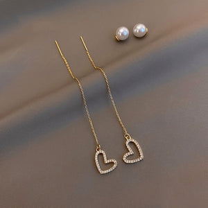 Elegant Pearl Heart Dangle Earrings - accessorous