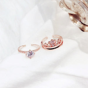 2 pieces Crown Crystal Ring Set - accessorous