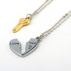 2 Pieces Silver Plated Key and Lock Necklace for Couple - accessorous Necklaces