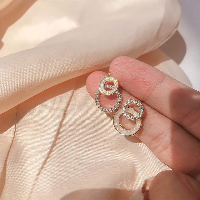 Asymmetric Double Circles Crystal Stud Earrings - accessorous stud earrings