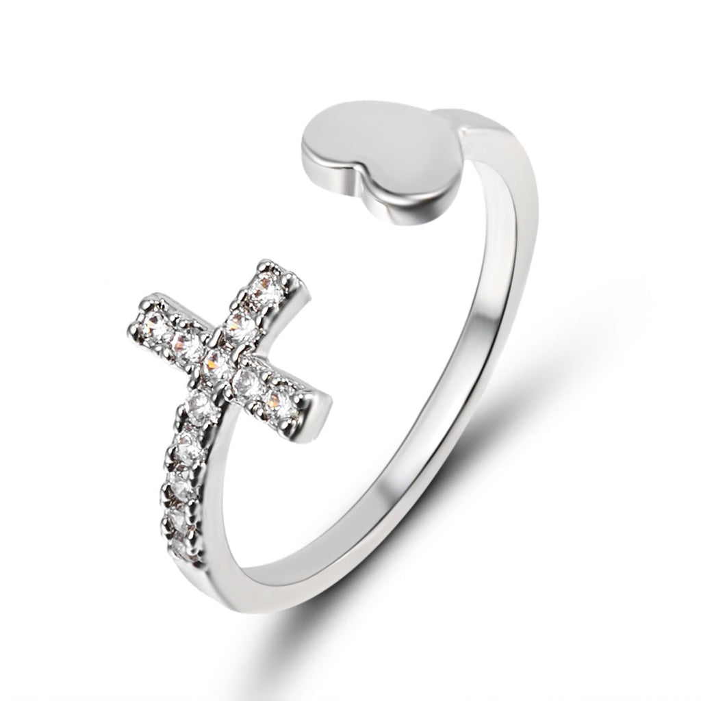 Crystal Cross Heart Ring - accessorous