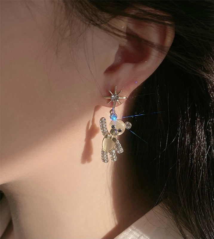 Star-catching Crystal Bear Earrings - accessorous
