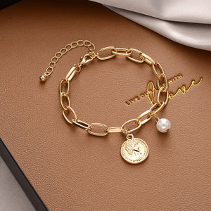 Coin and Pearl Charms Bracelet - accessorous