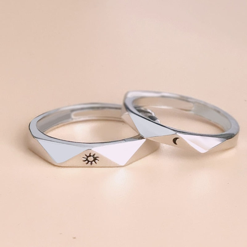 2 Pieces Sun & Moon Couple Rings with Triangular Shade - accessorous