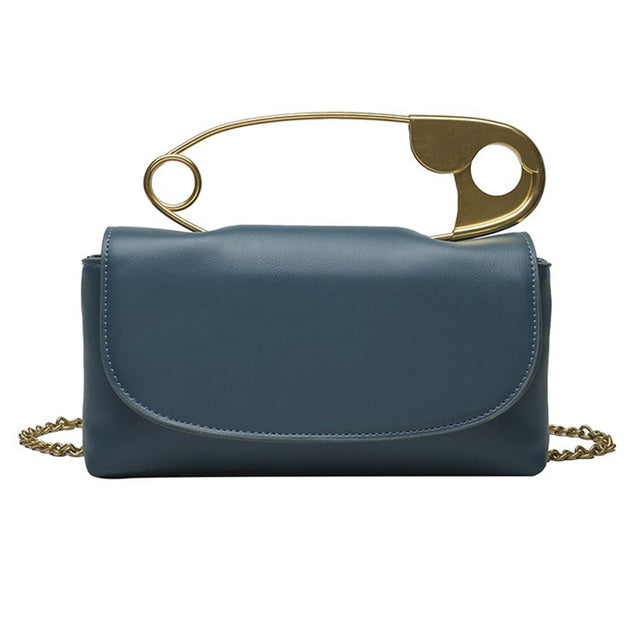 Stylish Oversized Pin Design Handbag Greenish Blue