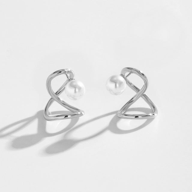 Stylish Geometric Cross Line Pearl Two-way Wear Stud Earrings - accessorous stud earrings