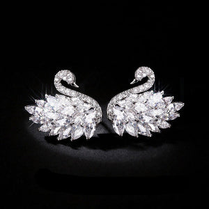 Dazzling Crystal Swan Two-way Wear Earrings - accessorous Earrings